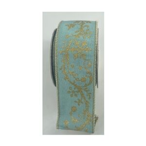 D.Stevens Designer Luxe Aqua Blue & Gold Floral Baroque Wired Ribbon 10 YARDS!